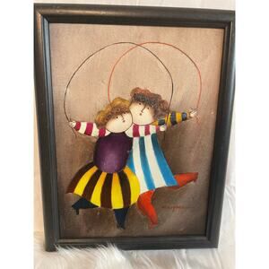 Vintage Children Jumping Rope by Joyce Roybal British Artist Signed Painting
